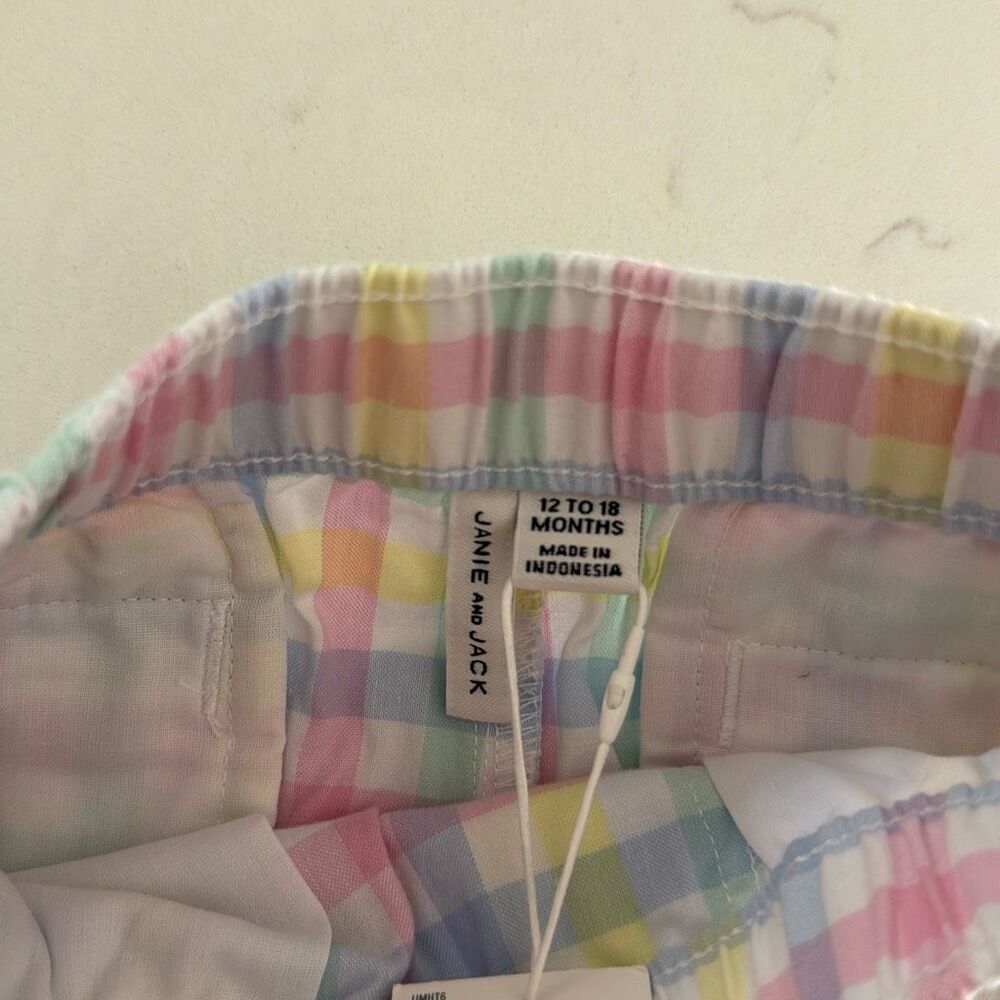 Janie and Jack Gingham Poplin Pull-On Short in White Gingham Size 12/18 Months - Picture 4 of 8